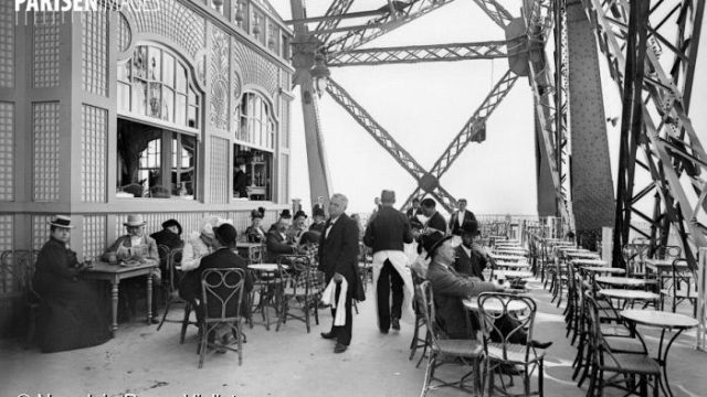 1900 World Fair in Paris. Restaurant on the first floor of the Eiffel Tower.